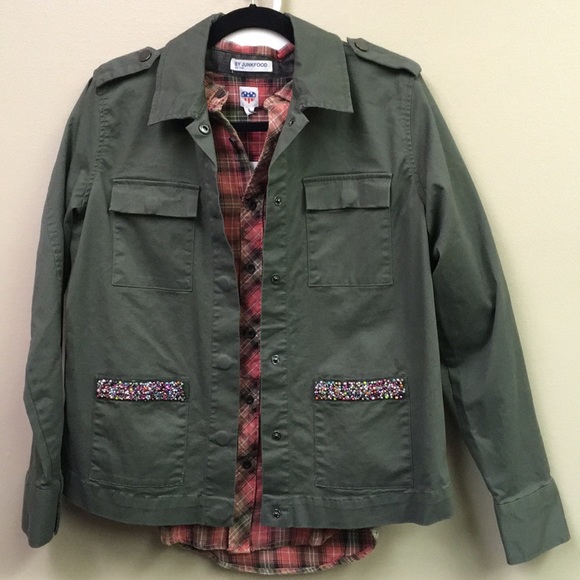 a new day Jackets & Blazers - Beaded pockets olive green jacket &metal snaps NWT